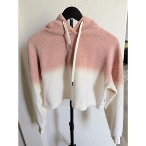 Feat Ombre Pink Blush and White Cropped Hoodie with Drawstring Hood M